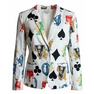 Ovi White Deck Of Playing Cards Cotton Blend Blazer Jacket Size L